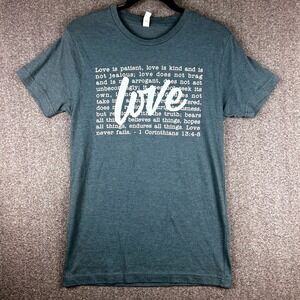 Womens Christian T‎ Shirt Love is Patient Kind Religious Heather Blue Tee Small